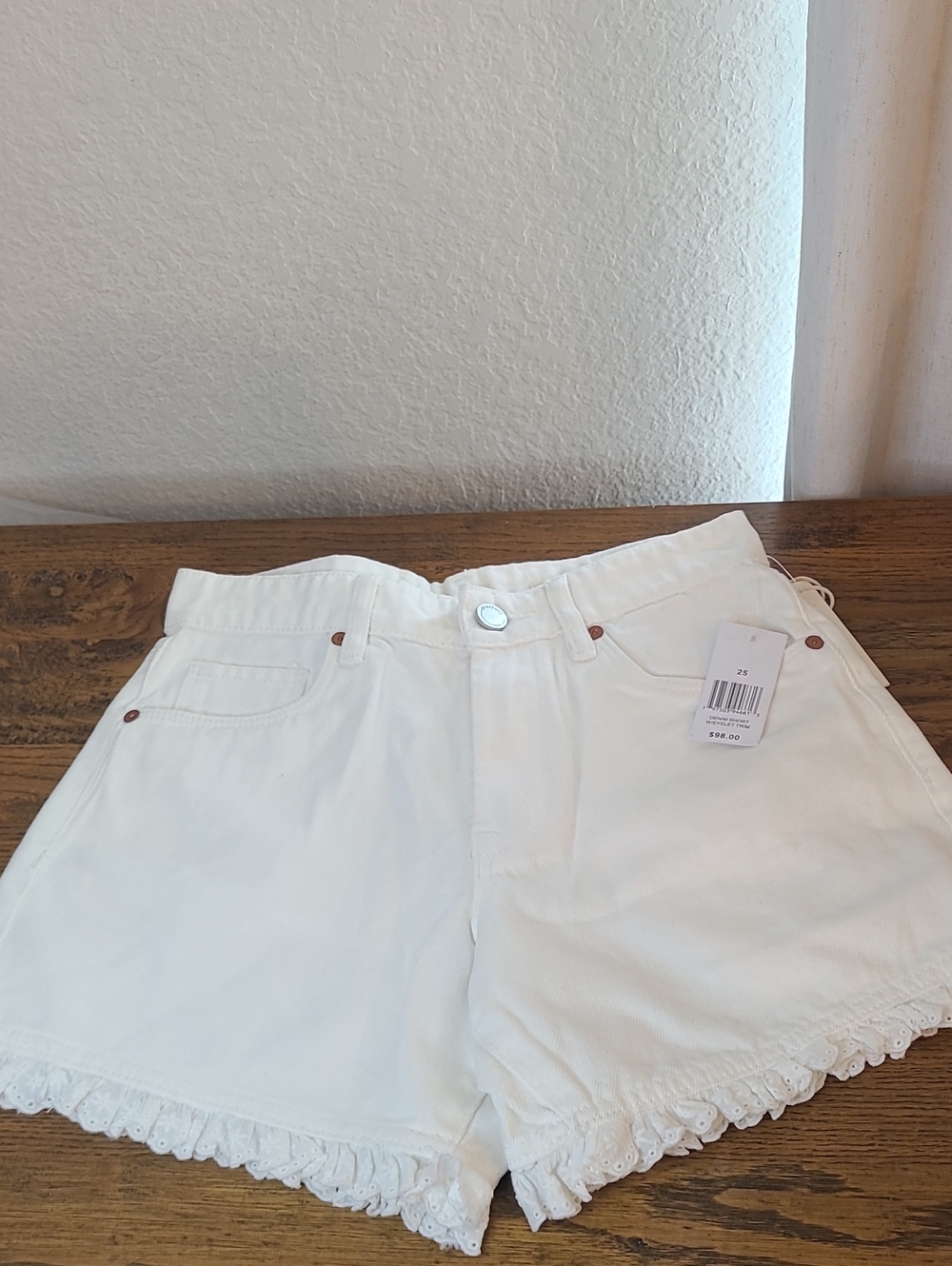 Blank NYC White Lace-Trim Denim Shorts